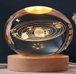 3D Crystal Ball Night Lamp (USB Powered with Wooden LED Base)