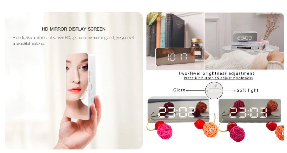 Digital Mirror Clock LED Display Alarm Clock - Image 4
