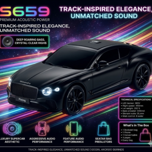 S659 portable speaker features a luxury car-inspired design available in black