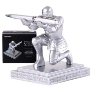 Knight Pen Holder – Decorative Resin Pen Holder and Desk Organizer with Knight Design, Office and Home Ornament, Elegant Silver Finish, Gift for Professionals & Students
