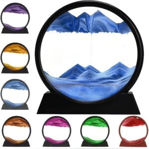7 inch 3D Dynamic Sand Art Liquid Motion, Moving Sand Art Picture Round Glass 3D Deep Sea Sandscape in Motion Display Flowing Sand Frame Relaxing Desktop Home Office Work Decor (Multi Color, 7 inch)