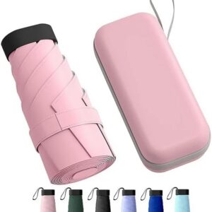 Mini Folding Compact Umbrella with Case, Manual Open 6 Ribs Lightweight Portable, Small Sun & Rain Pocket Umbrella for Girls and Women- Use in Rain & Summer